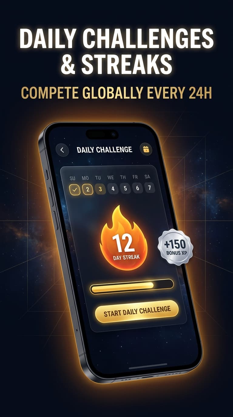 GeoDash Daily Challenge with calendar streaks and streak freeze protection